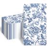 100Pcs Blue Floral Paper Napkins 3 Ply Disposable Cocktail Napkins Hummingbird Hand Towels for Bathroom Wedding Bridal Tea Party Supplies view 1