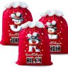 Qubist Personalized Christmas Names Santa Sack Custom Red Large Velvet Gift Drawstring Gift Wrapping Bags with initial & Name For Kids Boys Girls-Black-hatted snowman view 1