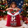 Qubist Personalized Christmas Names Santa Sack Custom Red Large Velvet Gift Drawstring Gift Wrapping Bags with initial & Name For Kids Boys Girls-Black-hatted snowman view 4