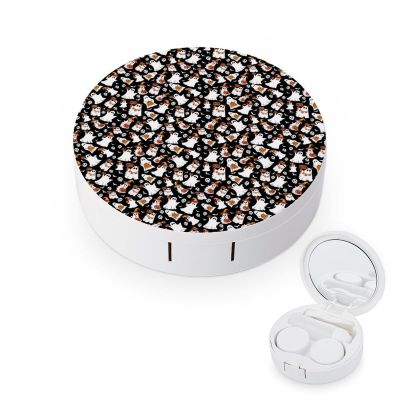 CASOWAT Halloween Ghost Pumpkin Contact Lens Case, Portable Round Travel Case with Mirror And 2 Pots, Leak-Proof Compact Storage for Daily Use