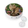 CASOWAT Cute Cat with Flowers Contact Lens Case, Portable Round Travel Case with Mirror And 2 Pots, Leak-Proof Compact Storage for Daily Use view 1
