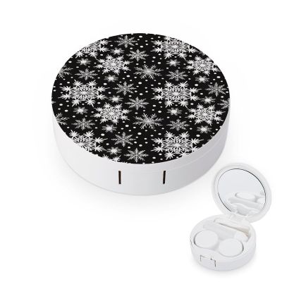 CASOWAT Winter Snowflakes Contact Lens Case, Portable Round Travel Case with Mirror And 2 Pots, Leak-Proof Compact Storage for Daily Use