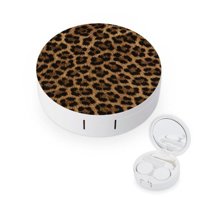 CASOWAT Leopard Print Contact Lens Case, Portable Round Travel Case with Mirror And 2 Pots, Leak-Proof Compact Storage for Daily Use