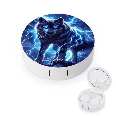 CASOWAT Lightning Wolf Contact Lens Case, Portable Round Travel Case with Mirror And 2 Pots, Leak-Proof Compact Storage for Daily Use