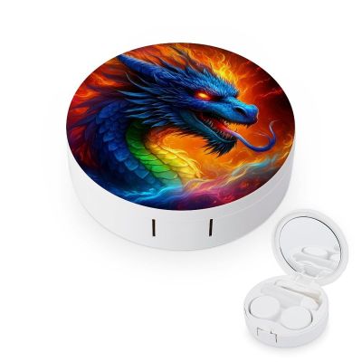 CASOWAT Colorful Dragon Contact Lens Case, Portable Round Travel Case with Mirror And 2 Pots, Leak-Proof Compact Storage for Daily Use