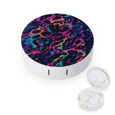 CASOWAT Neon Leopard Contact Lens Case, Portable Round Travel Case with Mirror And 2 Pots, Leak-Proof Compact Storage for Daily Use