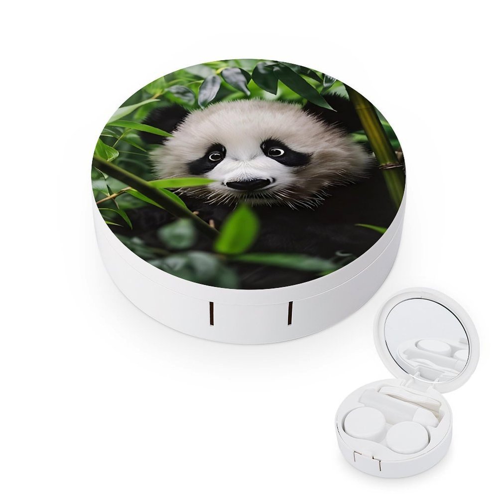 CASOWAT Panda Contact Lens Case, Portable Round Travel Case with Mirror And 2 Pots, Leak-Proof Compact Storage for Daily Use
