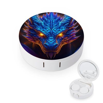 CASOWAT Blue Dragon Contact Lens Case, Portable Round Travel Case with Mirror And 2 Pots, Leak-Proof Compact Storage for Daily Use