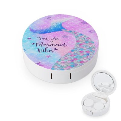 CASOWAT Mermaid Contact Lens Case, Portable Round Travel Case with Mirror And 2 Pots, Leak-Proof Compact Storage for Daily Use