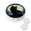 CASOWAT Black Cat Moon Butterfly Contact Lens Case, Portable Round Travel Case with Mirror And 2 Pots, Leak-Proof Compact Storage for Daily Use view 1