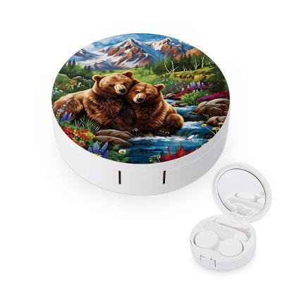 CASOWAT Cute Bear Contact Lens Case, Portable Round Travel Case with Mirror And 2 Pots, Leak-Proof Compact Storage for Daily Use
