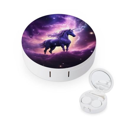 CASOWAT Lightning Unicorn Contact Lens Case, Portable Round Travel Case with Mirror And 2 Pots, Leak-Proof Compact Storage for Daily Use