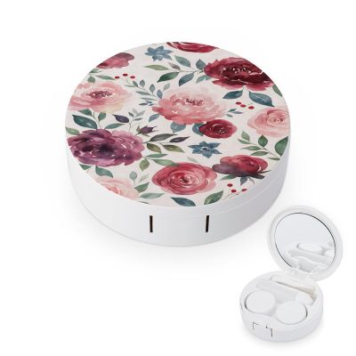 CASOWAT Vintage Floral Contact Lens Case, Portable Round Travel Case with Mirror And 2 Pots, Leak-Proof Compact Storage for Daily Use