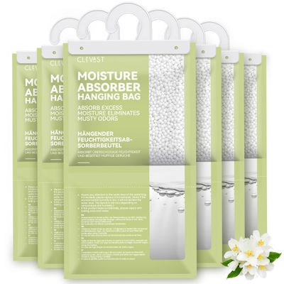 CLEVAST Moisture Absorbers Packets - 15.2 OZ, 6 Pack Large Dehumidifier Bags for Closet, Hanging Humidity Absorber in Wardrobes, Bedrooms, Bathrooms - Jasmine Scented