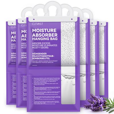 CLEVAST Moisture Absorbers Packets - 15.2 OZ, 6 Pack Large Dehumidifier Bags for Closet, Hanging Humidity Absorber in Wardrobes, Bedrooms, Bathrooms - Lavender Scented