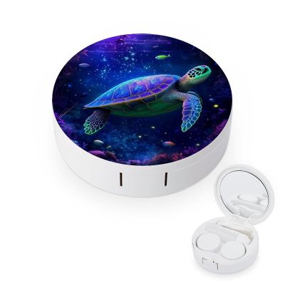 CASOWAT Ocean Turtle Contact Lens Case, Portable Round Travel Case with Mirror And 2 Pots, Leak-Proof Compact Storage for Daily Use