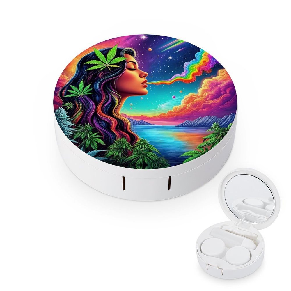 CASOWAT Rainbow Starry Sky Contact Lens Case, Portable Round Travel Case with Mirror And 2 Pots, Leak-Proof Compact Storage for Daily Use