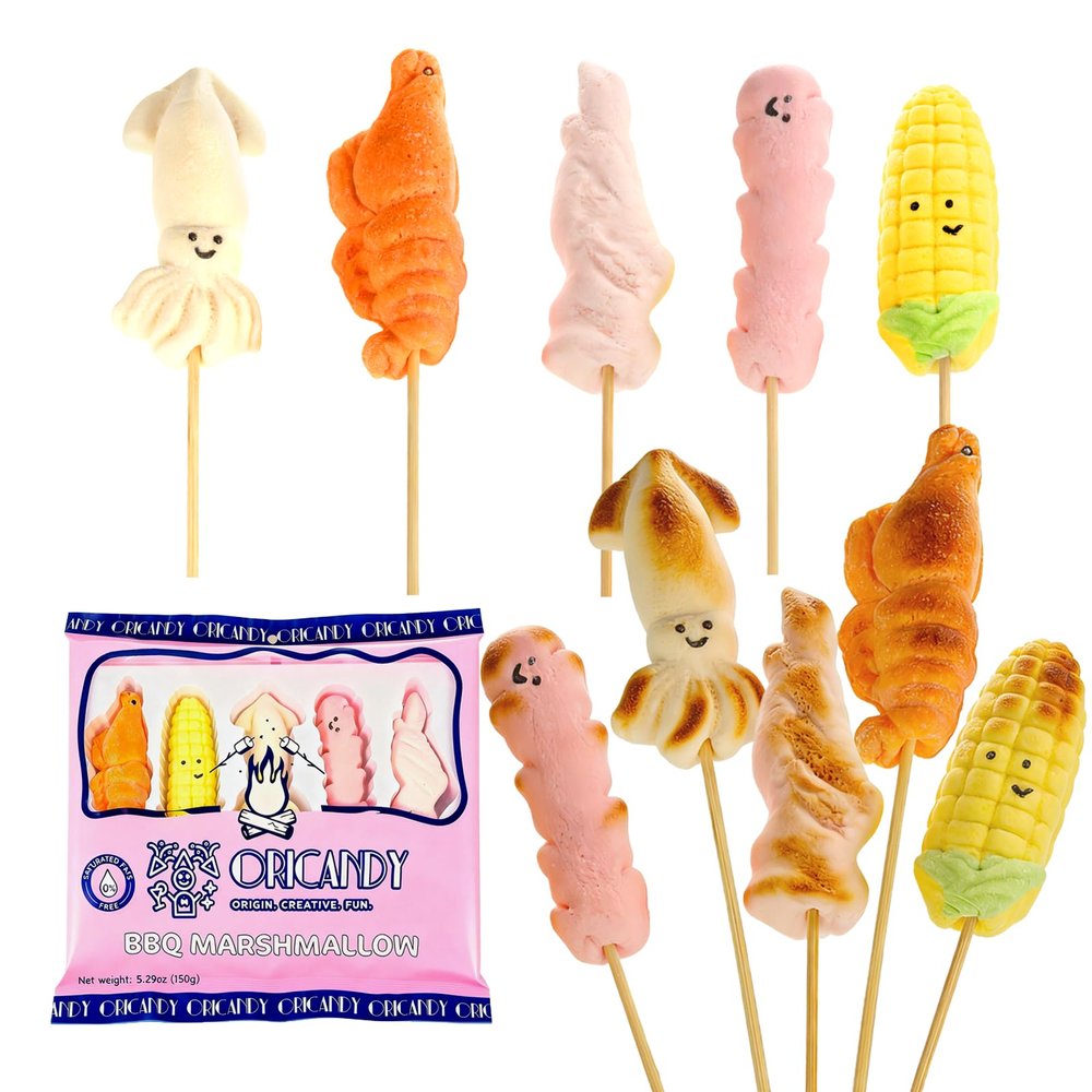 ORICANDY Roasting Marshmallows, 2 Pack (10 Sticks) Fluffy Fruit-Flavored Smores Candy for BBQ, Camping & Bonfires, Party Favors for Kids, Birthday & Bachelorette Party Treats