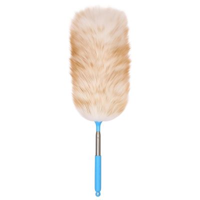 NineLife Basics 49.6 in (126 Cm) Pure Wool Feather Duster, Adjustable, Wooden Stainless Steel Handle, for Home Office and Car Cleaning