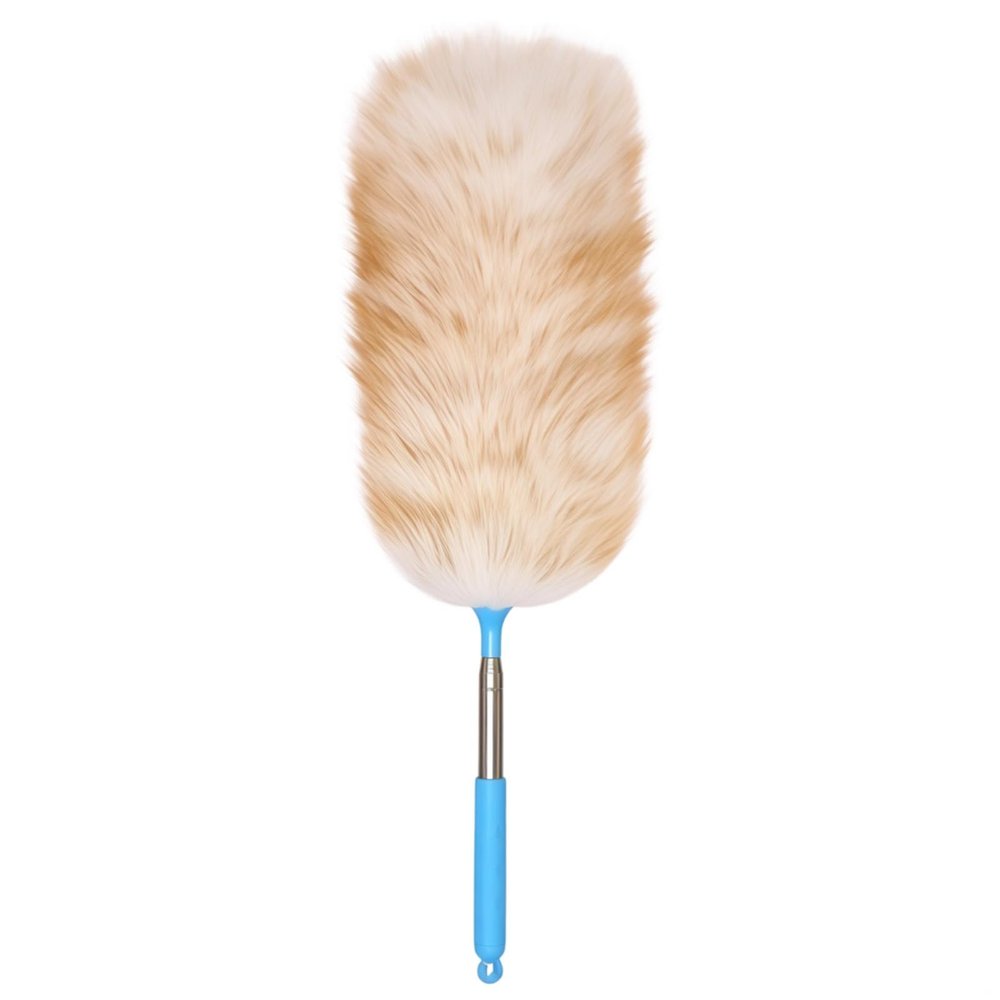 NineLife Basics 49.6 in (126 Cm) Pure Wool Feather Duster, Adjustable, Wooden Stainless Steel Handle, for Home Office and Car Cleaning