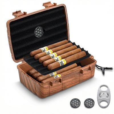 Arctic Loon Travel Cigar Humidor for 10 Cigars, Fits up to 60 Ring Gauge, Airtight Waterproof Crushproof Hard Case with Replaceable Humidifier, 2 Refills & Stainless Steel Cutter, CORE-10