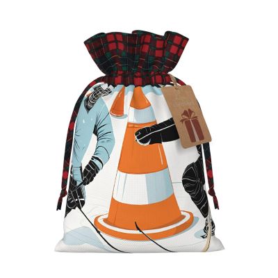 TOKLIHDTJ Ice Hockey Pattern Print Christmas Drawstring Gift Bags Wrapping Goody Sweet Treat Candy Bags For Xmas Birthday Party Supplies Favors Medium
