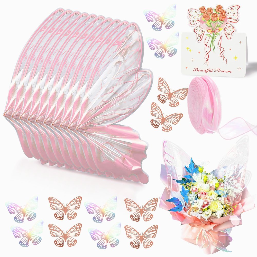 17FEIVRLU Butterfly Flower Wrapping Paper Kit, 261 Pcs Graduation Bouquet Wrapping Paper 20 Set Butterfly-Shaped Waterproof Money Bouquet Wrapped for Florist Supplies Graduation DIY Crafts