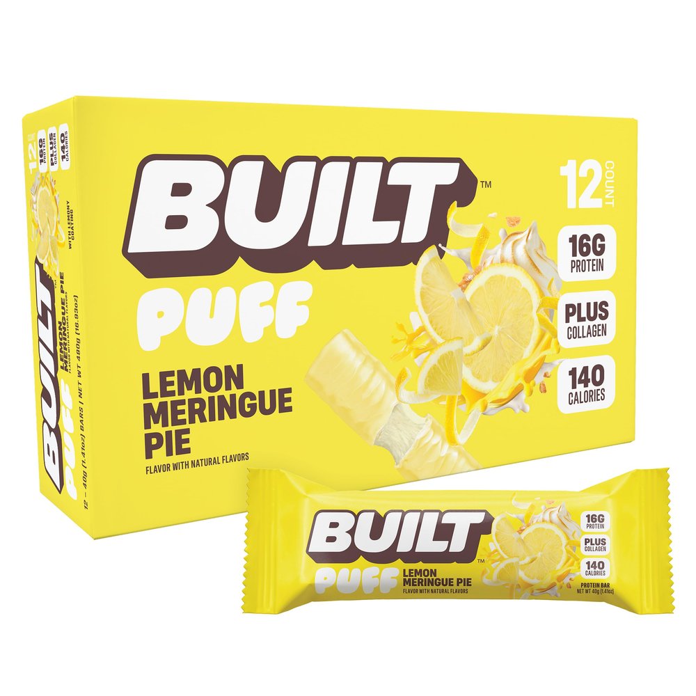 BUILT Puff Protein Bars, Lemon Meringue Pie, 16g Protein - 12 Count