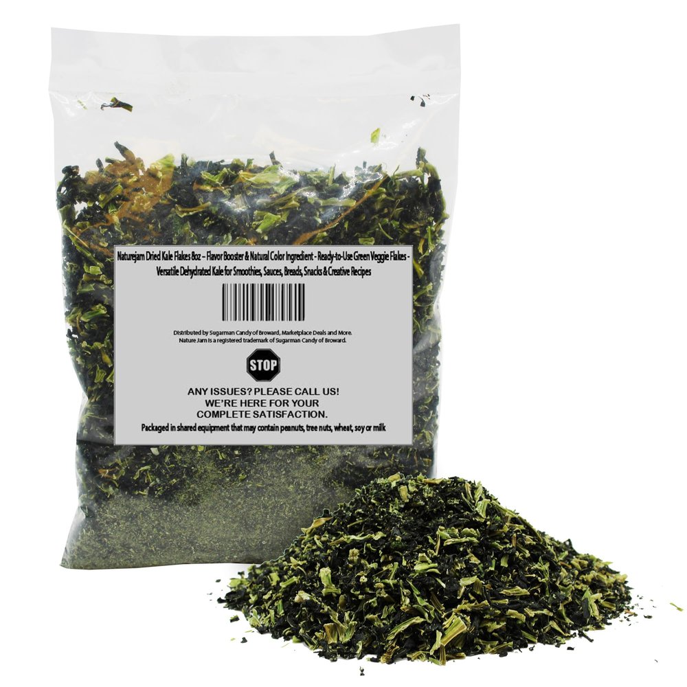 Naturejam Dried Kale Flakes 8oz Flavor Booster & Natural Color Ingredient - Ready-to-Use Green Veggie Flakes - Versatile Dehydrated Kale for Smoothies, Sauces, Breads, Snacks & Creative Recipes