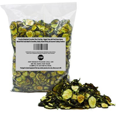Crunchy Dehydrated Cucumber Sliced 16oz Bag Veggie Crisps with Fresh Green Aroma Natural Plant Snack Ideal for Smoothies, Salads, Infused Drinks, and Gourmet Cooking Creations