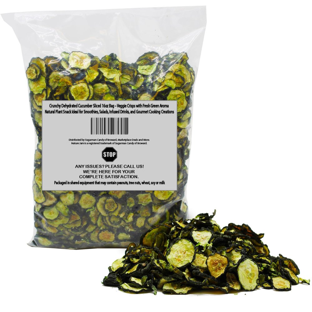 Crunchy Dehydrated Cucumber Sliced 16oz Bag Veggie Crisps with Fresh Green Aroma Natural Plant Snack Ideal for Smoothies, Salads, Infused Drinks, and Gourmet Cooking Creations