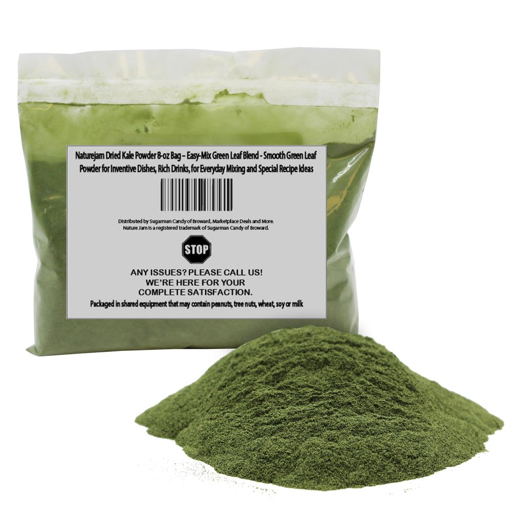 Naturejam Dried Kale Powder 8-oz Bag Easy-Mix Green Leaf Blend - Smooth Green Leaf Powder for Inventive Dishes, Rich Drinks, for Everyday Mixing and Special Recipe Ideas