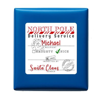 12 Large Personalized Santa Gift Labels 2.5 x 2.5 North Pole Delivery Service Stickers Add Kids Name & Naughty/Nice Santa Claus Signed Christmas Gift Tags Custom Holiday Labels