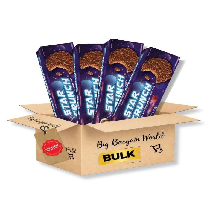 Big Bargain World Snack Gift Box Star Crunch Rice Cake Chocolate Crunch Snack, 4 Box Individually Wrapped Set with Bonus Bookmark