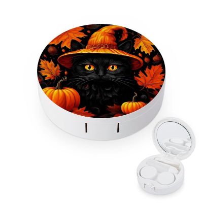 GAPWJNK Halloween Black Cat Contact Lens Case Travel Kit Contact Lens Box Holder with Mirror Tweezers Solution Bottle