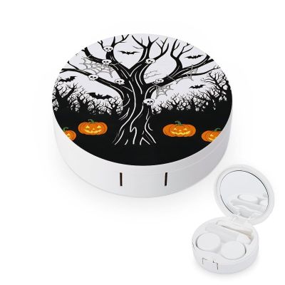 GAPWJNK Halloween Spooky Tree Contact Lens Case Travel Kit Contact Lens Box Holder with Mirror Tweezers Solution Bottle