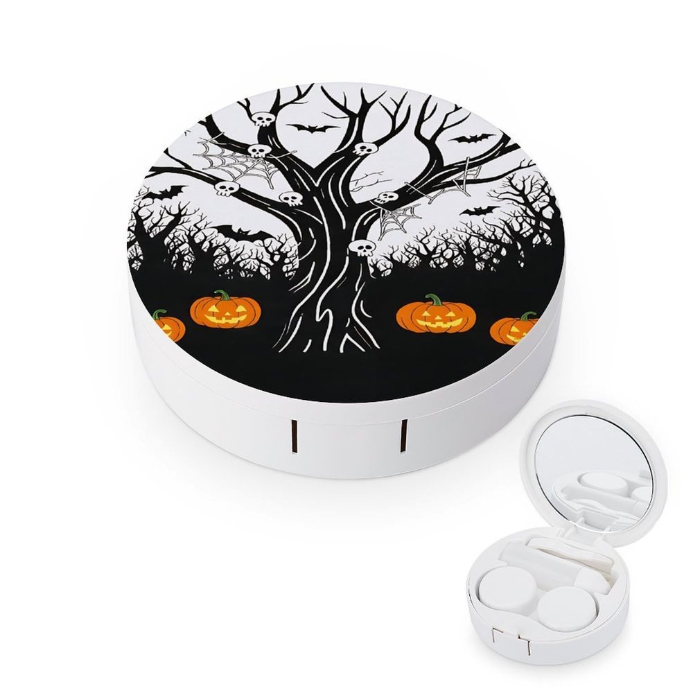 GAPWJNK Halloween Spooky Tree Contact Lens Case Travel Kit Contact Lens Box Holder with Mirror Tweezers Solution Bottle