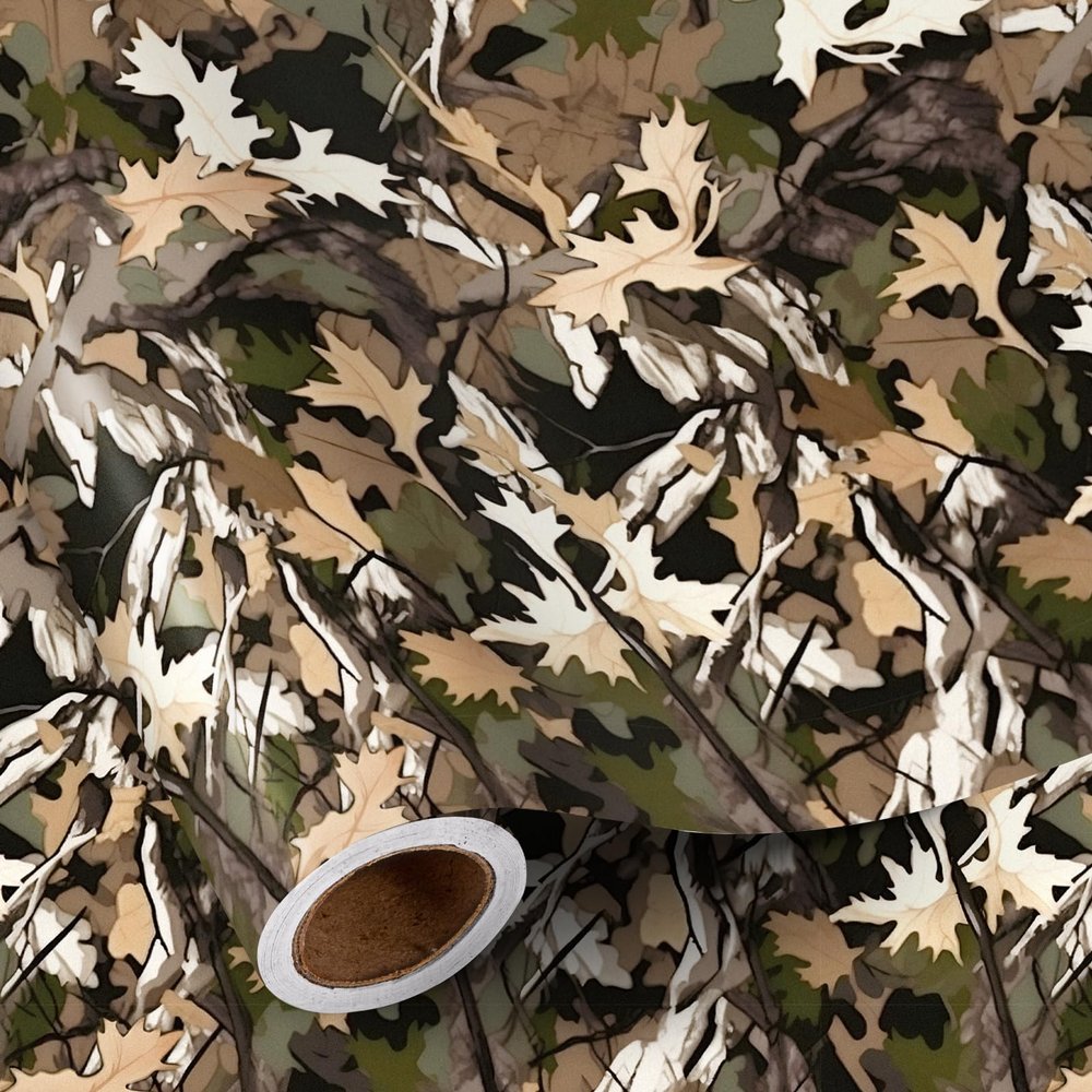 RUSPEPA 30" X 32.8' Woodland Camo Wrapping Paper Large Paper Roll for Men, Jumbo Roll, Hunting Forest Camouflage Design Gift Wrap Perfect for Birthday, Military-Themed Party, Veterans Day, Outdoor