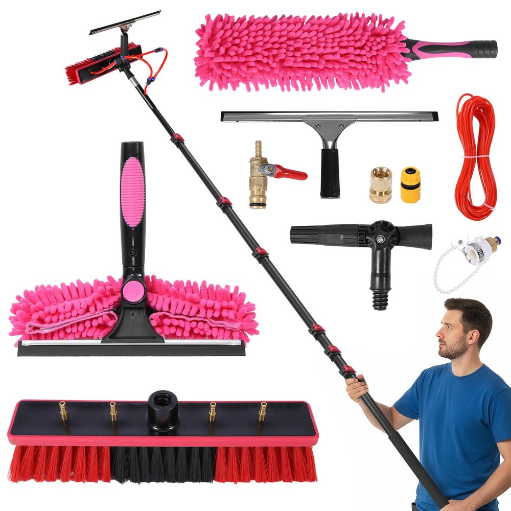 11PCS Window Squeegee Cleaner Tool Set 35.4ft/10.8m Extra Long Handle Extendable Water Fed Pole 13in Wide Dusting Brush for Solar Panel Cleaning Outdoor Washing Equipment Tool