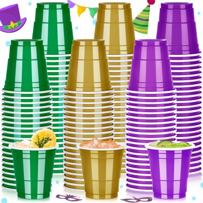 Pineburg 100 Pack Shot Glasses 2oz - Green Gold Purple Plastic Cups for 4th of July BBQ Party, Summer Graduation Wedding Birthday, Outdoor Pool Party Supplies, Jello Shots Bulk Disposable