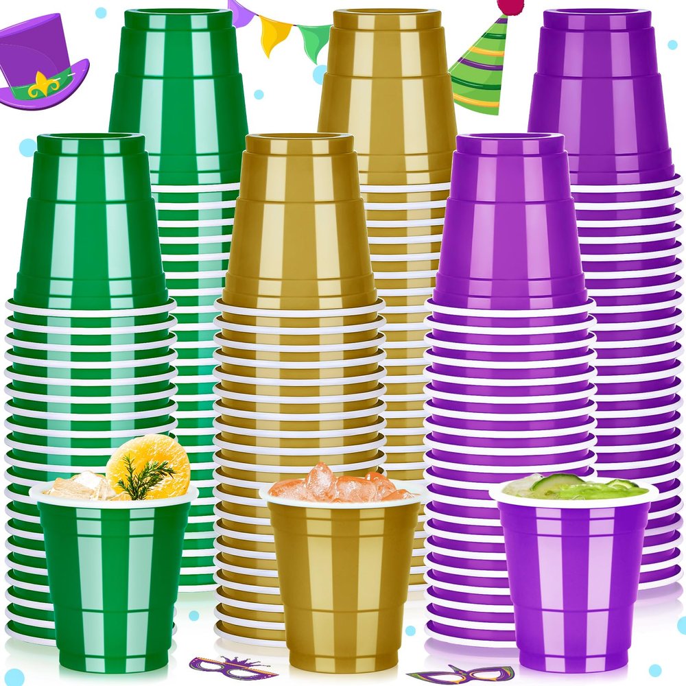 Pineburg 100 Pack Shot Glasses 2oz - Green Gold Purple Plastic Cups for 4th of July BBQ Party, Summer Graduation Wedding Birthday, Outdoor Pool Party Supplies, Jello Shots Bulk Disposable