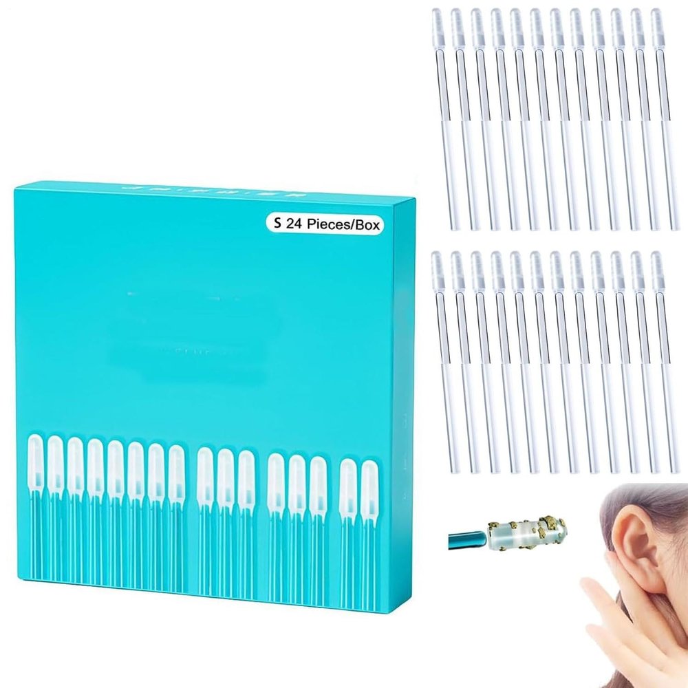 24Pcs Sticky Ear Wax Removal Stick, Adhesive Ear Cleaning Stick Tool Set, Ears Wax Sticky Swabs, Reusable Soft Resin Earwax Remover Picker Cleaner Kit for Olderly Adult Kids Gentle Ears Care