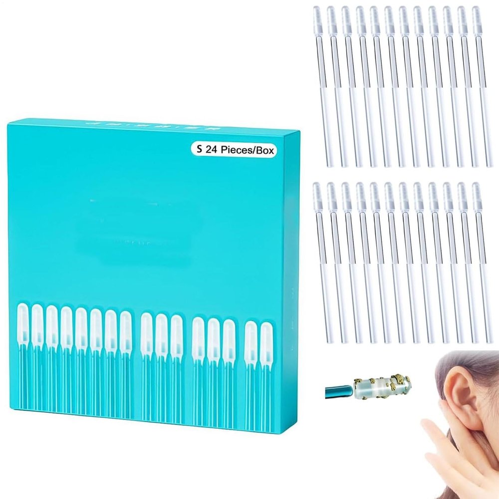 24Pcs Sticky Ear Wax Removal Stick, Adhesive Ear Cleaning Stick Tool Set, Ears Wax Sticky Swabs, Reusable Soft Resin Earwax Remover Picker Cleaner Kit for Olderly Adult Kids Gentle Ears Care