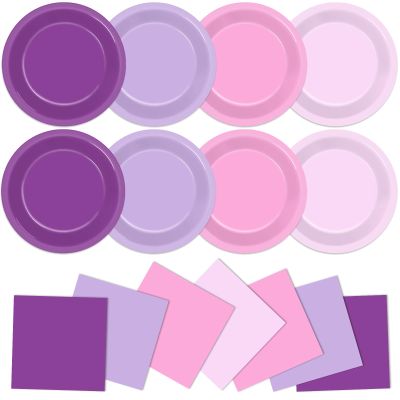 100Pcs Purple Pink Baby Shower Decoration 7" Gradient Purple Disposable Paper Plates and Napkins Lavender Party Dessert Cake Dinner Tableware Wedding Bridal Shower Gender Reveal Birthday Party Supply