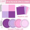 100Pcs Purple Pink Baby Shower Decoration 7" Gradient Purple Disposable Paper Plates and Napkins Lavender Party Dessert Cake Dinner Tableware Wedding Bridal Shower Gender Reveal Birthday Party Supply view 2