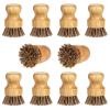 12 Packs Bamboo Dish Scrub Brush Wooden Washing Scrubbers with Sisal Bristles Kitchen Palm Pot Brush Round Mini Dish Brushes for Household Iron Pot Pan Sink Sink Vegetables Cleaning (Brown) view 1