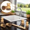 12 Packs Bamboo Dish Scrub Brush Wooden Washing Scrubbers with Sisal Bristles Kitchen Palm Pot Brush Round Mini Dish Brushes for Household Iron Pot Pan Sink Sink Vegetables Cleaning (Brown) view 4