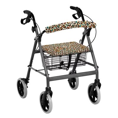 Rnyleeg Leopard Print Rollator Walker Seat and Backrest Rollbar Covers Fashion Walker Seat Cover for Ladies Soft Rollator Accessories Washable and Removable