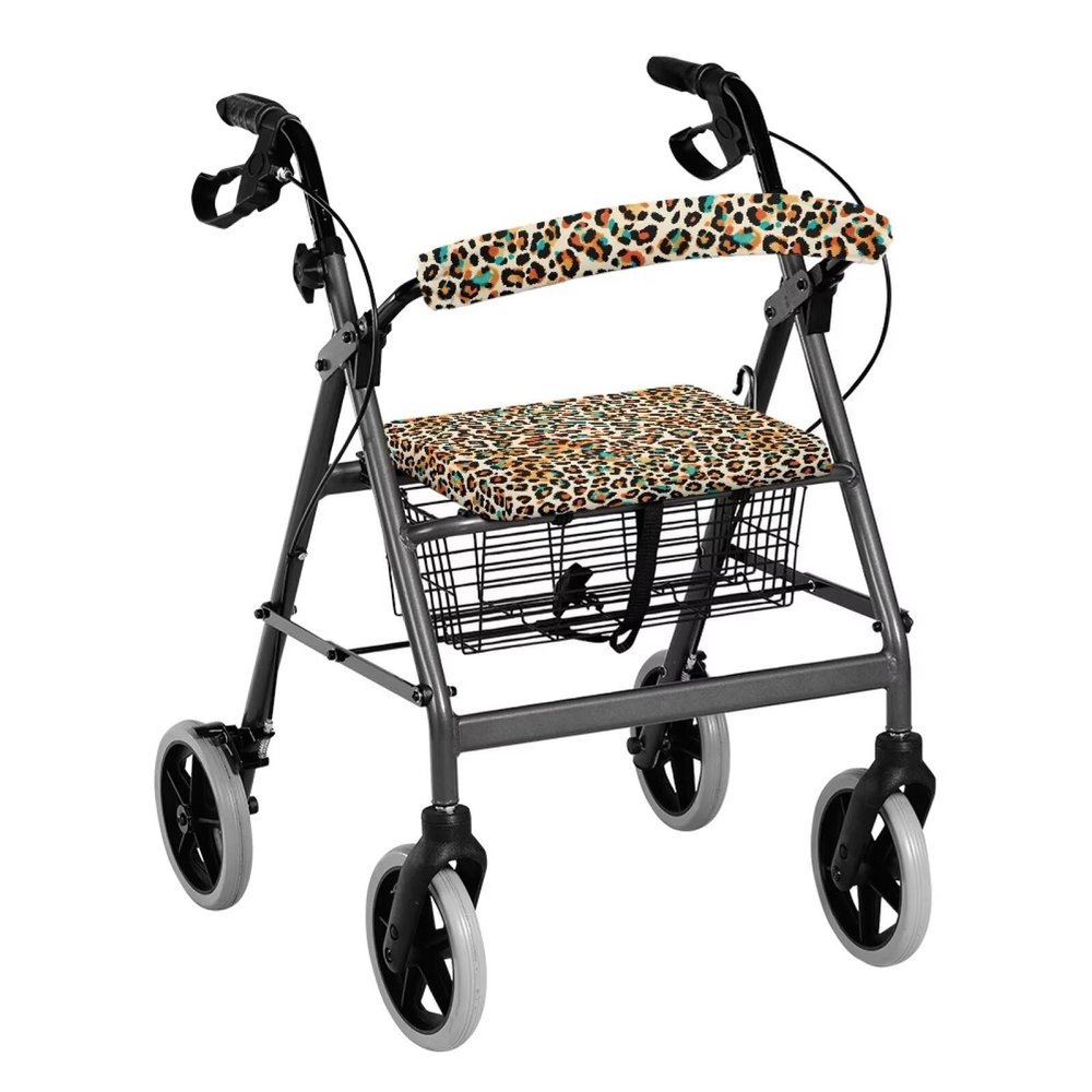 Rnyleeg Leopard Print Rollator Walker Seat and Backrest Rollbar Covers Fashion Walker Seat Cover for Ladies Soft Rollator Accessories Washable and Removable