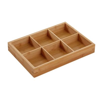 2Pcs Wooden Serving Tray Multi Compartments Divided Food Plate Compatible for Home Restaurants Sushi fruit dish(6 Grids)